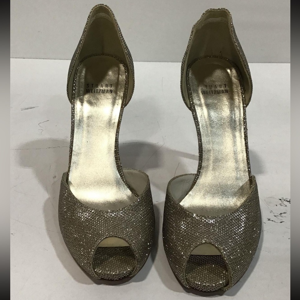 Women’s Stuart Weitzman Glittering Gold Open-Toe High Heels Size 8.5M